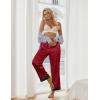 Ekouaer Women Silk Satin Pajama Pants, Color Block Loose Lounge Pants Elastic Waist Pj Bottoms with Pockets(Wine Red)