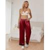 Ekouaer Women Silk Satin Pajama Pants, Color Block Loose Lounge Pants Elastic Waist Pj Bottoms with Pockets(Wine Red)