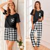 Ekouaer Women’s 3 Piece Pajama Set Short Sleeve Sleepwear Pj Set Top and Shorts Pants Pjs with Pockets(Black White Plaid)