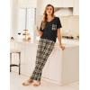 Ekouaer Women’s 3 Piece Pajama Set Short Sleeve Sleepwear Pj Set Top and Shorts Pants Pjs with Pockets(Brown Plaid)