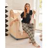 Ekouaer Women’s 3 Piece Pajama Set Short Sleeve Sleepwear Pj Set Top and Shorts Pants Pjs with Pockets(Brown Plaid)