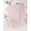 Ekouaer Women’s 3 Piece Pajama Set Short Sleeve Sleepwear Pj Set Top and Shorts Pants Pjs with Pockets(Flamingo Print)