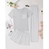 Ekouaer Women’s 3 Piece Pajama Set Short Sleeve Sleepwear Pj Set Top and Shorts Pants Pjs with Pockets(Gray Stripe)