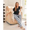 Ekouaer Women’s 3 Piece Pajama Set Short Sleeve Sleepwear Pj Set Top and Shorts Pants Pjs with Pockets(Light Gray Plaid)
