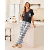 Ekouaer Women’s 3 Piece Pajama Set Short Sleeve Sleepwear Pj Set Top and Shorts Pants Pjs with Pockets(Light Gray Plaid)