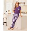 Ekouaer Women’s 3 Piece Pajama Set Short Sleeve Sleepwear Pj Set Top and Shorts Pants Pjs with Pockets(Purple Plaid)