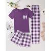Ekouaer Women’s 3 Piece Pajama Set Short Sleeve Sleepwear Pj Set Top and Shorts Pants Pjs with Pockets(Purple Plaid)