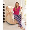 Ekouaer Women’s 3 Piece Pajama Set Short Sleeve Sleepwear Pj Set Top and Shorts Pants Pjs with Pockets(Purple and Green Plaid)