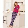 Ekouaer Women’s 3 Piece Pajama Set Short Sleeve Sleepwear Pj Set Top and Shorts Pants Pjs with Pockets(Purple and Green Plaid)