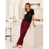 Ekouaer Women’s 3 Piece Pajama Set Short Sleeve Sleepwear Pj Set Top and Shorts Pants Pjs with Pockets(Red and Black Plaid)
