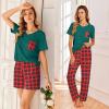 Ekouaer Women’s 3 Piece Pajama Set Short Sleeve Sleepwear Pj Set Top and Shorts Pants Pjs with Pockets(Red and Green Plaid)