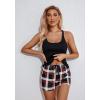 Ekouaer Womens Cami Pajama Set Sleeveless Racerback Tank Top Pjs Soft Sleepwear(Black Plaid)