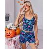 Ekouaer Womens Cami Pajama Set Sleeveless Racerback Tank Top Pjs Soft Sleepwear(Blue Skull Floral Pattern Print)