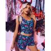 Ekouaer Womens Cami Pajama Set Sleeveless Racerback Tank Top Pjs Soft Sleepwear(Blue Skull Floral Pattern Print)