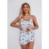 Ekouaer Womens Cami Pajama Set Sleeveless Racerback Tank Top Pjs Soft Sleepwear(Blue Striped Teddy Bear)