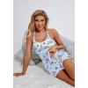 Ekouaer Womens Cami Pajama Set Sleeveless Racerback Tank Top Pjs Soft Sleepwear(Blue Striped Teddy Bear)