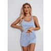 Ekouaer Womens Cami Pajama Set Sleeveless Racerback Tank Top Pjs Soft Sleepwear(Blue and White Silhouette Leaves)