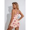 Ekouaer Womens Cami Pajama Set Sleeveless Racerback Tank Top Pjs Soft Sleepwear(Cherry Teddy Bear)