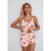 Ekouaer Womens Cami Pajama Set Sleeveless Racerback Tank Top Pjs Soft Sleepwear(Cherry Teddy Bear)