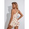 Ekouaer Womens Cami Pajama Set Sleeveless Racerback Tank Top Pjs Soft Sleepwear(Cherry Teddy Bear Silhouette)