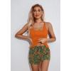 Ekouaer Womens Cami Pajama Set Sleeveless Racerback Tank Top Pjs Soft Sleepwear(Orange Silhouette Flowers)