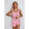 Ekouaer Womens Cami Pajama Set Sleeveless Racerback Tank Top Pjs Soft Sleepwear(Pink Striped Teddy Bear)
