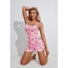 Ekouaer Womens Cami Pajama Set Sleeveless Racerback Tank Top Pjs Soft Sleepwear(Pink Striped Teddy Bear)
