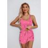 Ekouaer Womens Cami Pajama Set Sleeveless Racerback Tank Top Pjs Soft Sleepwear(Rose Pink Cherry Teddy Bear)