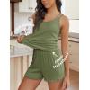 Ekouaer Womens Cami Pajama Sets 2 Piece Ribbed Knit PJs Tank Top and Shorts Set Lingerie Sleepwear(Army Green)