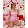Ekouaer Womens Cami Pajama Sets 2 Piece Ribbed Knit PJs Tank Top and Shorts Set Lingerie Sleepwear(Pink Bow)