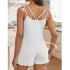Ekouaer Womens Cami Pajama Sets 2 Piece Ribbed Knit PJs Tank Top and Shorts Set Lingerie Sleepwear(White)