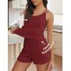 Ekouaer Womens Cami Pajama Sets 2 Piece Ribbed Knit PJs Tank Top and Shorts Set Lingerie Sleepwear(Wine Red)