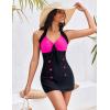 Ekouaer Womens One Piece Swimsuits Vintage Striped Skirt Bathing Suit Vintage Retro Push Up Swimwear(Black Pink)