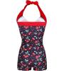 Ekouaer Womens One Piece Swimsuits Vintage Striped Skirt Bathing Suit Vintage Retro Push Up Swimwear(Cherry Print)