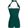 Ekouaer Womens One Piece Swimsuits Vintage Striped Skirt Bathing Suit Vintage Retro Push Up Swimwear(Leaf Print)