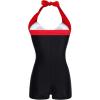 Ekouaer Womens One Piece Swimsuits Vintage Striped Skirt Bathing Suit Vintage Retro Push Up Swimwear(New Black)
