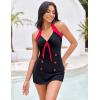 Ekouaer Womens One Piece Swimsuits Vintage Striped Skirt Bathing Suit Vintage Retro Push Up Swimwear(New Black)