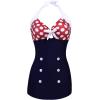 Ekouaer Womens One Piece Swimsuits Vintage Striped Skirt Bathing Suit Vintage Retro Push Up Swimwear(Red Polka Dot)