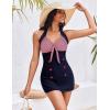 Ekouaer Womens One Piece Swimsuits Vintage Striped Skirt Bathing Suit Vintage Retro Push Up Swimwear(Red2)