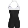 Ekouaer Womens One Piece Swimsuits Vintage Striped Skirt Bathing Suit Vintage Retro Push Up Swimwear(Solid Black)