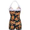 Ekouaer Womens One Piece Swimsuits Vintage Striped Skirt Bathing Suit Vintage Retro Push Up Swimwear(Sunflower)