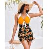 Ekouaer Womens One Piece Swimsuits Vintage Striped Skirt Bathing Suit Vintage Retro Push Up Swimwear(Sunflower)