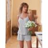 Ekouaer Women’s Pajama Sets Sleeveless Pj Set 2 Piece V Neck Adjustable Cami Tops Drawstring Shorts Lingerie Sleepwear(Light Gray)