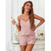 Ekouaer Women’s Pajama Sets Sleeveless Pj Set 2 Piece V Neck Adjustable Cami Tops Drawstring Shorts Lingerie Sleepwear(Pink)
