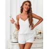 Ekouaer Women’s Pajama Sets Sleeveless Pj Set 2 Piece V Neck Adjustable Cami Tops Drawstring Shorts Lingerie Sleepwear(White)