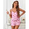 Ekouaer Women’s Pajama Sets Sleeveless Pj Set 2 Piece V Neck Adjustable Cami Tops Drawstring Shorts Lingerie Sleepwear(Z-pink Bows)