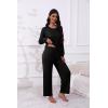 Ekouaer Women’s Pajamas Set 2 Piece Lounge Sets Long Sleeve Crewneck Top and Pants Soft Pjs with Pockets(Black)