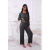 Ekouaer Women’s Pajamas Set 2 Piece Lounge Sets Long Sleeve Crewneck Top and Pants Soft Pjs with Pockets(Black Dots)