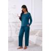 Ekouaer Women’s Pajamas Set 2 Piece Lounge Sets Long Sleeve Crewneck Top and Pants Soft Pjs with Pockets(Blue Green)