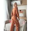 Ekouaer Women’s Pajamas Set 2 Piece Lounge Sets Long Sleeve Crewneck Top and Pants Soft Pjs with Pockets(Teddy Bear Dessert Jeddy-brown)